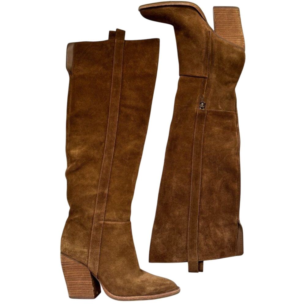 GIANNI BINI BHANNKS SUEDE OVER-THE-KNEESTACK HEEL Brown Western BOOTS Size 5 - Picture 2 of 7